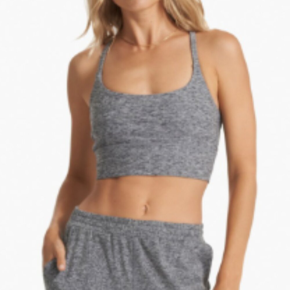 Vuori Long Line Elevation Bra in Heather Grey, Size Medium